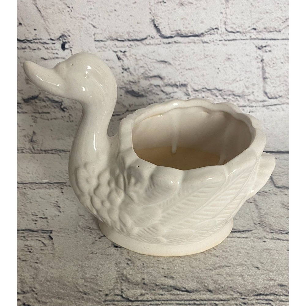 Vintage Ceramic White Swan Succulent Planter Trinket Bowl 6"x4.5"